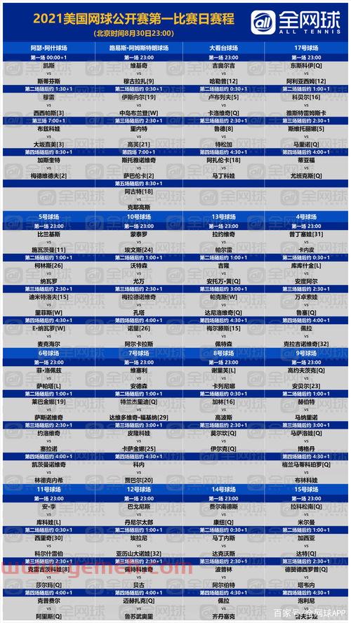 2021年美网比赛赛程表（2021美网比赛录像）